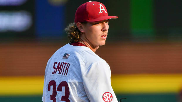 Razorbacks pitcher Hagen Smith on mound Friday night against South Carolina